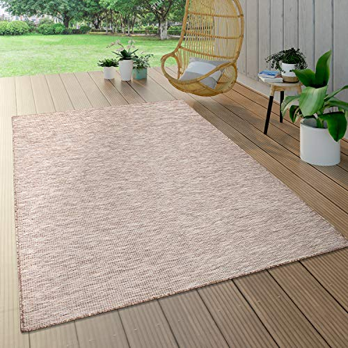 Paco Home Tappeto da esterni per il balcone o la terrazza nei colori pastello grigio rosa e verde dal tessuto piatto, Dimensione:120x160 cm, Colore:Beige
