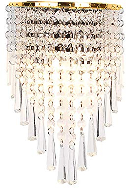 HJXDtech Lámpara de pared de cortina de cristal, Luz de pared en acabado dorado, Decoración de iluminación de aplique interior (B)