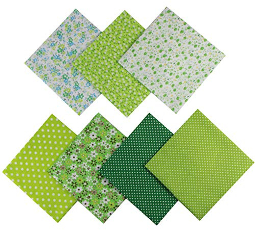 Jukway 7 st bomullstyg sömnad 50 x 50 cm fyrkantigt tyglappverk tyg blandat paket tryckt matt textil DIY hantverk quiltning scrapbooking artcraft (grön)