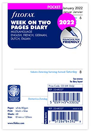 Filofax Taschenkalender 2022 Woche auf zwei Seiten