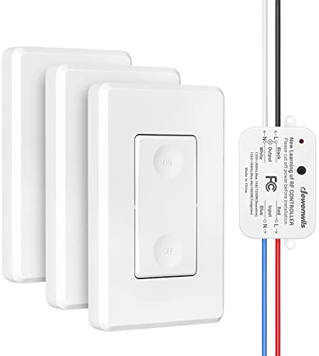 DEWENWILS Wireless Wall Light Switch Kit, No WiFi Needed Remote Control Switch for Small Appliance, Lamps, Lighting Fixture, No in-Wall Wiring, Long RF Range, 3 Pack Switches+1 Receiver