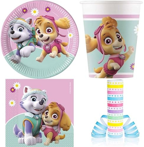 Playflip Paw Patrol Skye & Everest Geburtstagsdeko Einweggeschirr Partyset zum Kindergeburtstag Party Deko