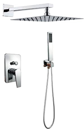 SOLVEX Set De Ducha Sistema de Ducha Empotrado,Set Ducha Conjunto de Ducha Completo con Mezclador Ducha de Lluvia y Ducha,Alcachofa de Ducha 20cmx20 cm,Cuerpo de Latón,SP-90110