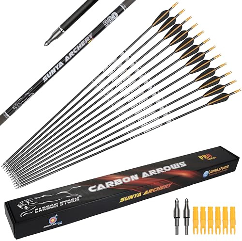 Sunya Sportpfeile Carbon 30 Zoll (Spine 500) - 12er Pack für Recurve & Compoundbogen​