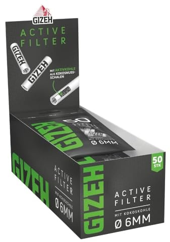 GIZEH Rökarbehov 20581 Gizeh aktivt kolfilter lim storlek 6 mm vit-10 påsar med 50 filter, papper