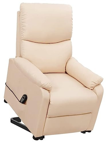 vidaXL Aufstehsessel, Elektrischer Sessel mit Aufstehhilfe, Relaxsessel mit Liegefunktion, Verstellbarer Fernsehsessel Liegesessel, Creme Stoff