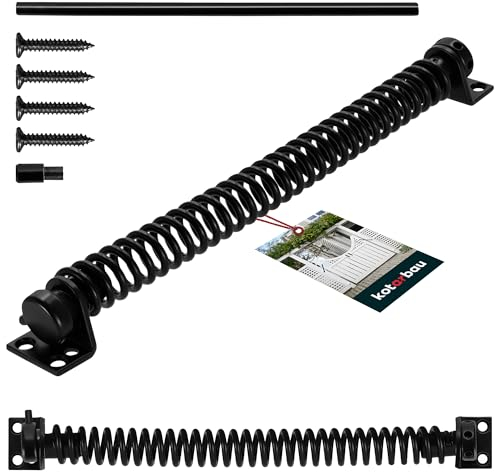 KOTARBAU® Cierrapuertas de jardín de 28 cm, con revestimiento de polvo, acero negro, muelle de tracción, muelle de cierre, para exteriores