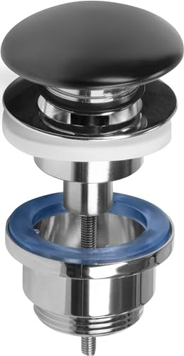 Cornat avloppsventil för tvättställ-1 1/4 tum AG-Ø 66 mm med push-op-up funktion popup-ventil/tvättställsavlopp/T317426, svart (matt)