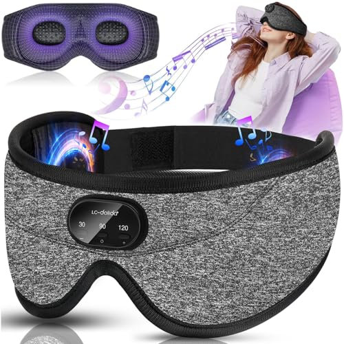 LC-dolida Bluetooth Sleep Mask Headphones, Eye Mask Headphones Built-in 38 Soothing White Noise, Can Play 15Hrs Breathable Eye mask with Bluetooth Earphones for Travel,Nap Sleeping,Shift Work
