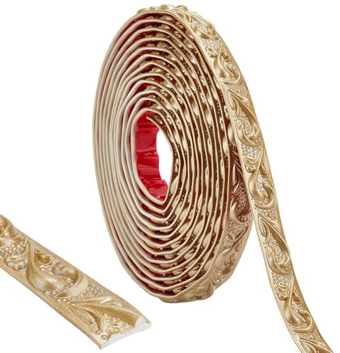 CRASPIRE 16.54Ft/5M Flexible Molding Trim 0.8 inch Wide Peel and Stick Golden Self Adhesive Waterproof Paintable Wall Mirror Corner Edge Tile Trim for Floor Furniture Baseboard Countertops Border Door