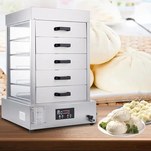 Macchina per Panini Al Vapore Da 3000 W Con Vano Vapore in Vetro a 5/6/7 Strati, Vaporiera Elettrica a Quattro Fori - Allarme Ebollizione a Secco, Per Ristoranti a Buffet,B