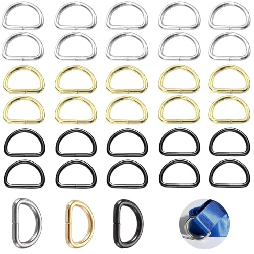HIQU and HIST 30 Stück Karabiner D-Ringe aus Metall, 25 mm Halbringe D Ringe Schnalle aus vernickeltem Stahl, Mehrzweck-D-Ring Klein für Taschen Gürtelschnallen Rucksack