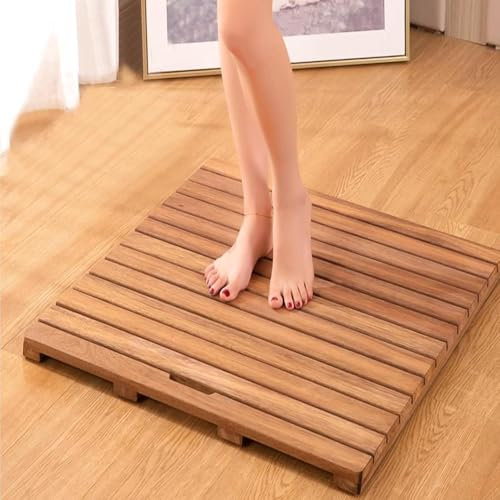 Duschmatte aus Bambus, wasserdicht, rutschfest, für Bad und Küche, natürliches Holz, Badematte mit rutschfesten Füßen, ideal für Badewanne, WC, Fußmatte und Haustiermatte, 50,8 x 55,9 cm
