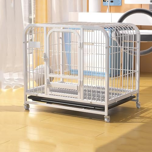 Hundehütte für den Innenbereich, Haustierbox, Haustierkäfige für Hunde, robuste Hundebox, großer Haustierkäfig mit Rädern und herausnehmbarem Tablett für große und mittelgroße Hunde (weiß, 5