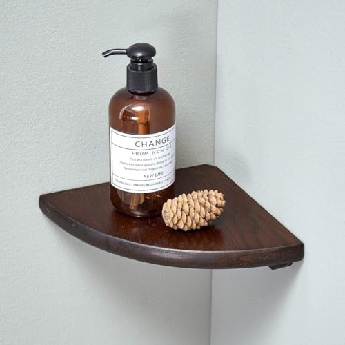 Conamily Corner Shelf, Solid Oak Wood Floating Corner Shelf Wall Mount Round End Floating Speaker Shelves with Wire Hole for Small Plant Photo Frame for Bedroom Kitchen, Living Room (Walnut, 7in)