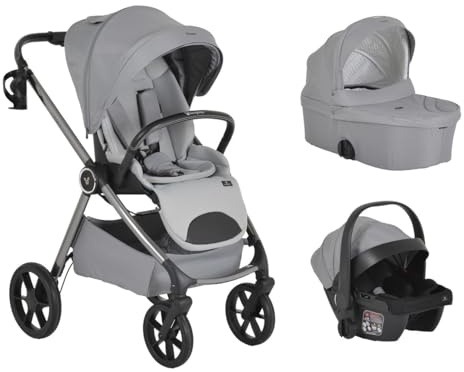 Cangaroo Kombikinderwagen Unique 3 in 1 Babyschale Stoßdämpfer PU-Räder Tasche grau