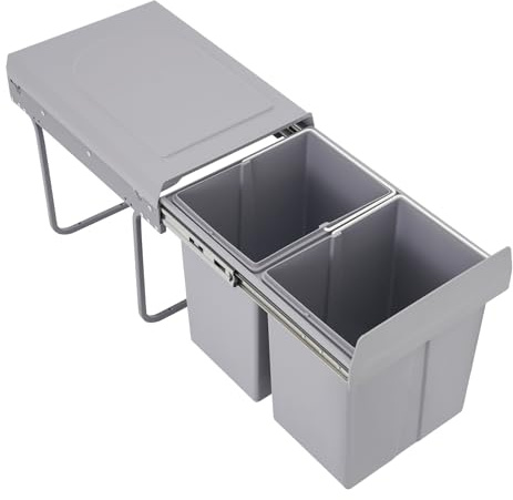 HIKUUER Pattumiera da incasso con sistema di raccolta differenziata 2 estraibile, 20 l, per case, ristoranti, caffetterie, uffici, grigio