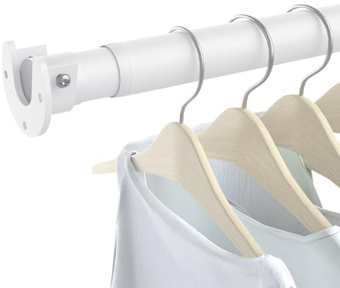 Ruiony Barre per Armadio per Appendere i Vestiti, Asta Appendiabiti Senza Scalini da 43 a 135 cm, Barra Appendiabiti in Metallo con Diametro di 3,3 cm per Armadi, Lavanderie, Bianco