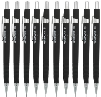 Westcott TRILINE Druckbleistift 0,5mm HB Schwarz (10er-Set) | Minenbleistift, Minenführung aus Metall, Ergonomischer Softtouch | Elegante Dreikant-Griffzone | E-733908 00