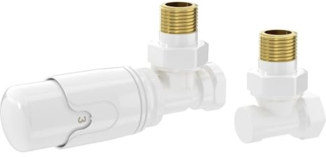 LuxeBath termostatventil radiator komplett set vit returanslutning 1/2 tum termostathuvud hörnventil värmeventil frostskyddsläge vätskesensor för exakt temperaturkontroll energieffektiv uppvärmning