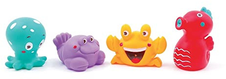 LUDI - Aspergeurs de Bain, Océan - 4 Animaux Arroseurs pour Jouer dans Le Bain ou à la Plage - Jouets de Bain pour Bébé - À Partir de 10 Mois