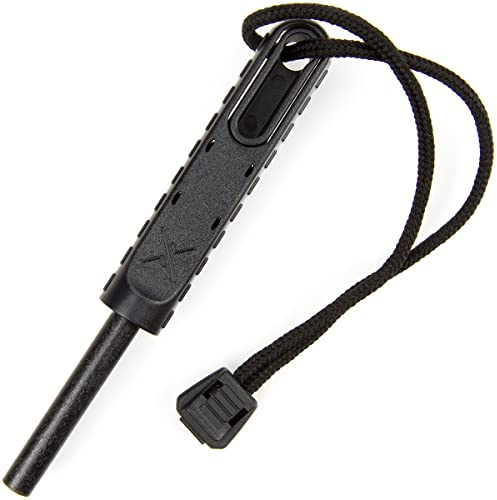 EXOTAC - polySTRIKER XL Ferrocerium Fire Starter with Snap-in Striker for Emergency Campfires and Hiking Survival Supplies (Black/Black)