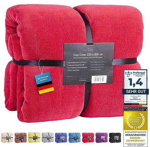 Feluna Plaid XXL tout doux, Couverture en microfibre, Jeté de lit, Toucher cachemire 220 x 200 cm bordeaux