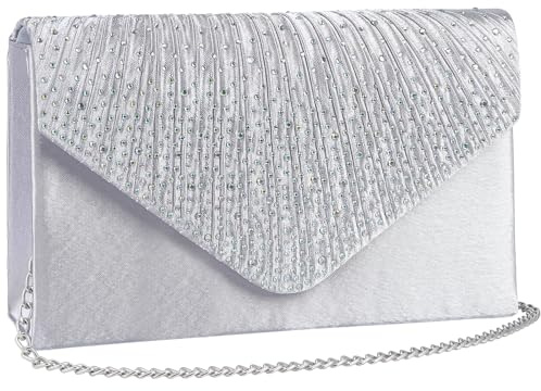 wocharm Womens Ladies Satin Diamante Clutch Bag Envelope Handbag Evening Bridal Bag Wedding Fashion Prom Vintage Shoulder Bags