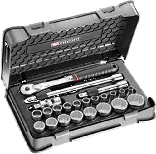FACOM SL.171-3P12 Coffret de Douilles 12 Pans métriques cliquet verrouillage, Noir/Gris, 1/2, Set de 23 Pièces