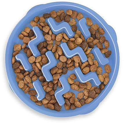 Outward Hound Antischlingnapf Hunde - Slow Feeder Hundenapf, für mehr Fressspaß, langsameres Fressen, beugt Blähungen vor, Rutschfester langlebiger Hunde Wasser- & Futternapf, Größe Mittel (Blau)