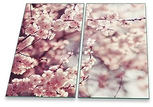 Herdabdeckplatte Abdeckung Ceranfeld Abdeckplatte Schneidebrett 2-Teilig 60x52 Kirchblütenbaum Rosa Spritzschutz Glasplatte Ceranfeldabdeckung Herdschutz Sicherheitsglas Glasschneidebrett 2x30x52