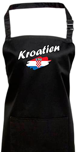 Shirtinstyle Kochschürze Latzschürze Kroatien Flagge, Land, Länder, Schwarz