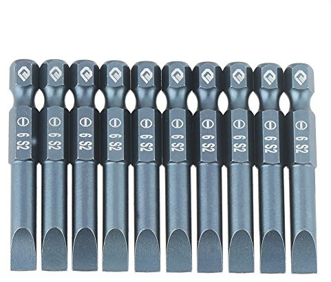Lot de 10 embouts de tournevis plats magnétiques de 50 mm, tige hexagonale de 6, 3 mm en alliage d'acier H6, 3 x 50 x SL6 mm