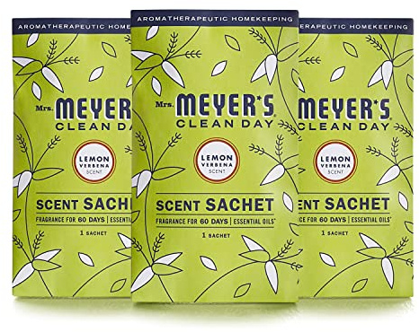 MRS. MEYER'S CLEAN DAY Air Freshener Sachets, Fragrance for your Locker, Car, Closet, and Gym Bag, Lemon Verbena, Pack of 3