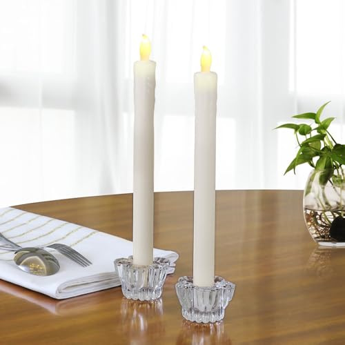 MONZANA® LED Stabkerzen flackernde Flamme mit über 300H Leuchtdauer Batterie Echtwachs 1x 4er-Set hell Warmweiß Sonderedition Kerzenständer aus Glas