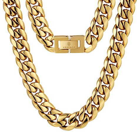 KRKC&CO Cuban Link Chain, 18K Gold Plated, Men's Gold Chain Men's Necklace Chains, 8mm 10mm 12mm Hip Pop Miami Cuban Chain Thick Curb Chains