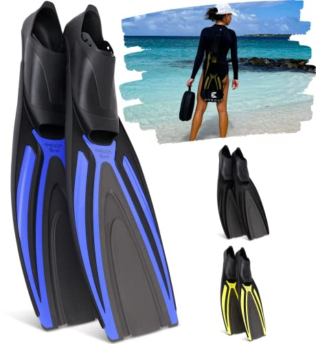 Khroom Schwimmflossen Erwachsene Made in Italy | Lange Tauchflossen für kraftvollen Vortrieb | Schnorchelflossen Damen Herren mit geschlossener Fußtasche & Netzbeutel | Made in Italy | Lange Flossen für Training & Apnoe | Geschlossene Fußmuschel | Grip-Sohle | Netzbeutel | Damen & Herren