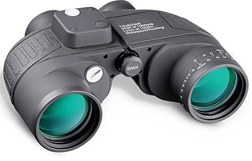 10x50 Marine Fernglas，Ultra-weites Sichtfeld FMC BAK4 IPX7 Wasserdichter Anti-Beschlag-Entfernungsmesser-Kompass für Segeln - Alle Altersgruppen mit Gurtband Schwarz