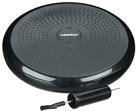 Relaxdays 1 x Balance Kissen, 140 kg Maximalgewicht, Balance Pad mit Luftpumpe, Ballsitzkissen mit Noppen, Fitness Kissen, schwarz