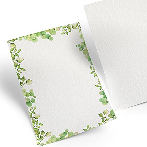Logbuch-Verlag 25 Blatt Briefpapier Papier Eukalyptus weiß grün Rahmen 100g Blätter Motiv Druckerpapier A4