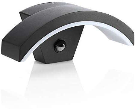 Auraglow Integrated LED Motion Sensor PIR Outdoor Wall Light Fixture Security Lamp in Modern Weatherproof (IP54) Black Arch Design – for Porch, Gardens or Driveways