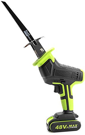 XUMI Sierra De Sable Inalámbrica 48V, Sierra De Corte De Madera Recargable, Sierras Eléctricas con 4 Hojas De Sierra Ideal para El Hogar Y El Jardín, Verde,2pcs Battery