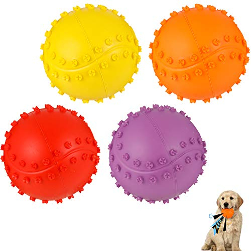 umorismo 4 Pack Hundespielzeug Bälle Mit Quietscher Langlebiger Naturkautschuk Squeaker Ball Kauspielzeug Für Kleine Und Große Hunde Gelb Orange Lila Rot