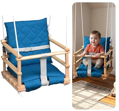 Holz Babyschaukel, Kinderschaukel, Schaukel für Kinder Schaukel 3 in 1 + SICHERHEITSGURT, Kleinkindschaukel, Baby schaukel und Schaukelsitz, Kinder Holz Indoor Outdoor (Türkis Neu)