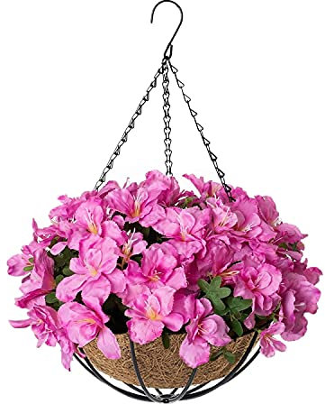 Home and Outdoors Balkon Lila Künstliche Azaleen Blumen Seide Blumen DIY Kette Hängekorb Blumentopf Schöne Dekoration (Mittlerer Korb)