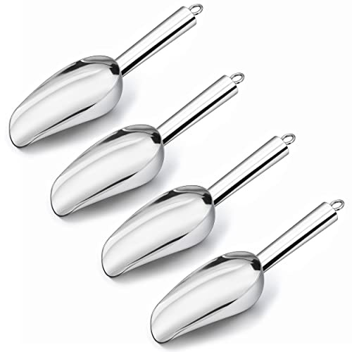 LIANYU Metal Ice Scoop Set of 4, 3 Oz Stainless Steel Small Ice Scooper for Candy Flour Sugar, Utility Food Scooper for Kitchen Bar, Mirror Finish, Kitchen Gadgets, Dog Food Scoop