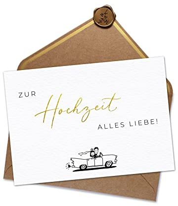 Joli Coon Hochzeitskarte - Zur Hochzeit alles Liebe - A6 mit Naturkuvert und Wachssiegel
