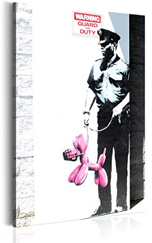 B&D XXL - Akustikbild Banksy Guard on duty Bilder Akustikschaum Hochleistungsschallabsorber Schallschutz Leinwand 1 tlg Wandbild Raumakustik Schalldämmung Graffiti Street Art
