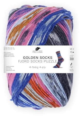 Pro Lana Fjord Socks Puzzle, 100 g/420 m, 4-fädige Sockenwolle aus 75% Schurwolle / 25% Polyamid, tolle Farben (85)