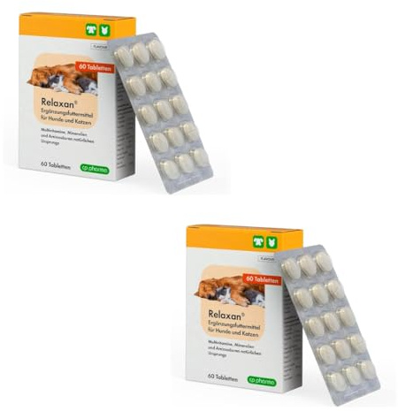cp pharma Relaxan | Doppelpack | 2 x 60 Tabletten | Ergänzungsfuttermittel für Hunde & Katzen | Mit Multivitaminen